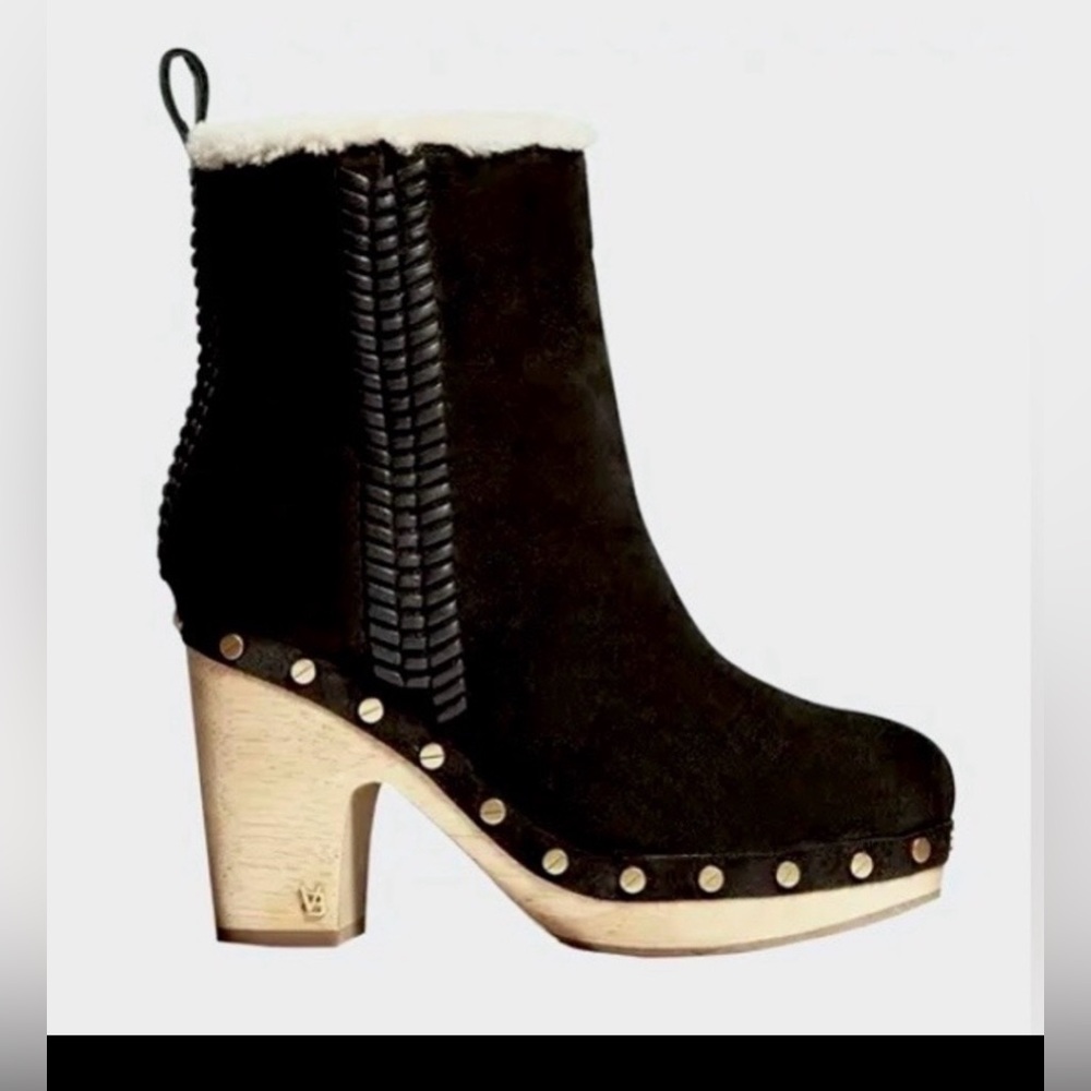 Veronica Beard Daxi Platform Boots Heeled Black Suede Shearling Lined in Size 11